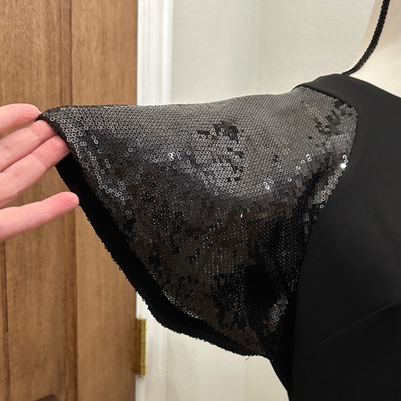 Calvin Klein Black Dress with Shimmering Sleeves - Picture 2 of 10